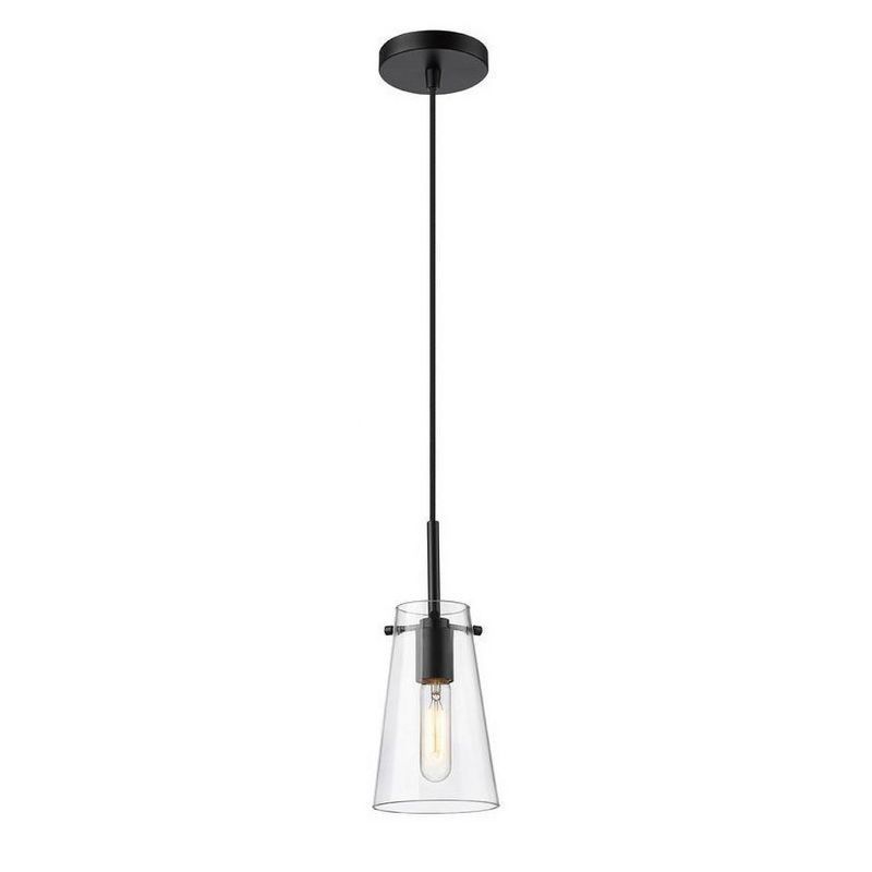 Kira 5" Matte Black and Clear Glass Modern Pendant Light