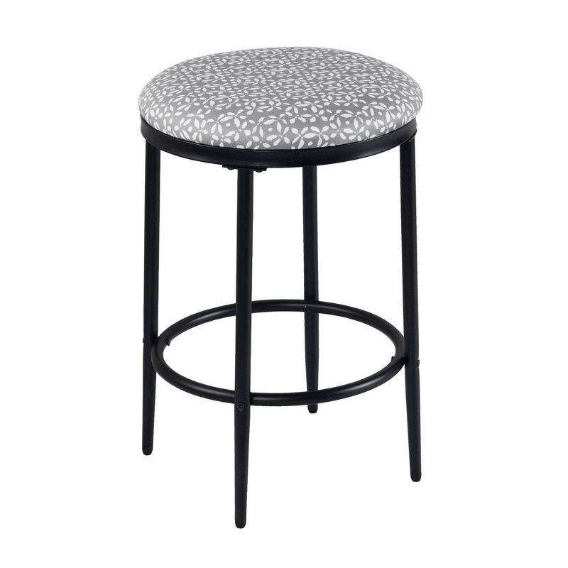 Light Gray Upholstered Metal Backless Counter Stool