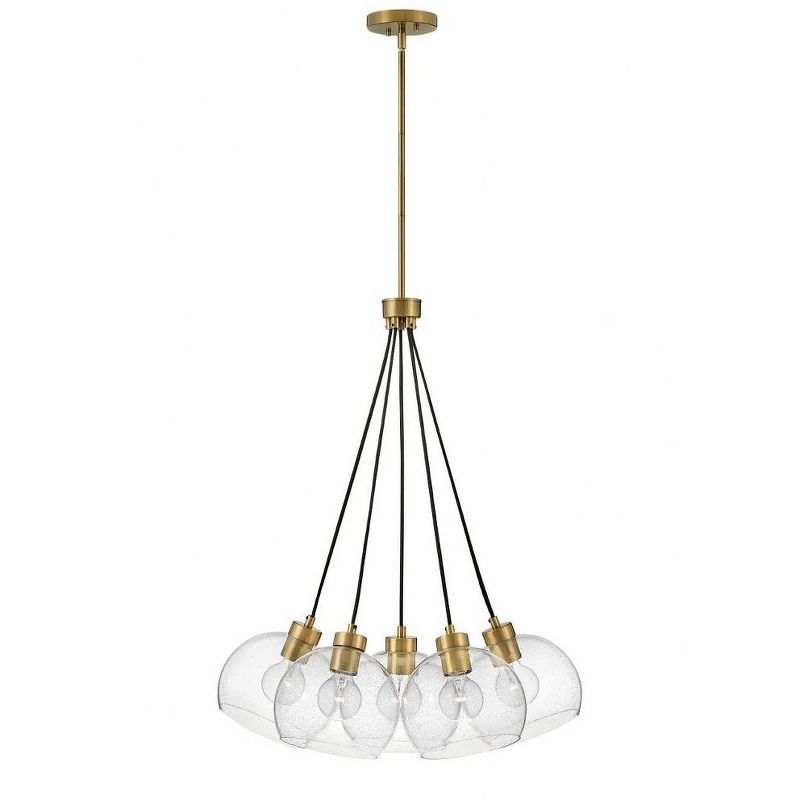 Rumi Modern 5-Light Pendant in Lacquered Brass with Clear Seedy Glass