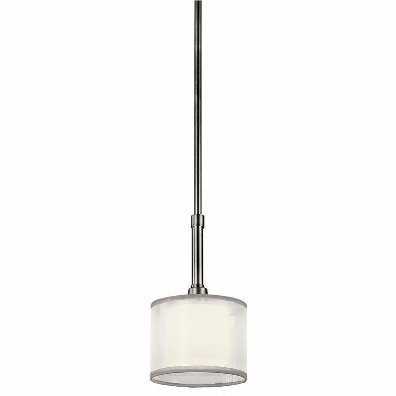 Lacey 6" Mini Drum Pendant Light in Antique Pewter with White Glass Shade