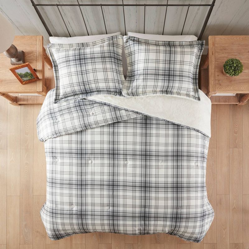 Full Gray Plaid Faux Fur Down Alternative Comforter Set