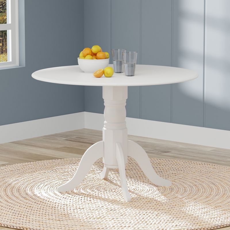 White Solid Wood Round Extendable Dining Table