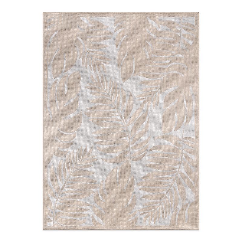 Tropical Floral Leaves 8' x 10' Flat Weave Washable Area Rug - Natural