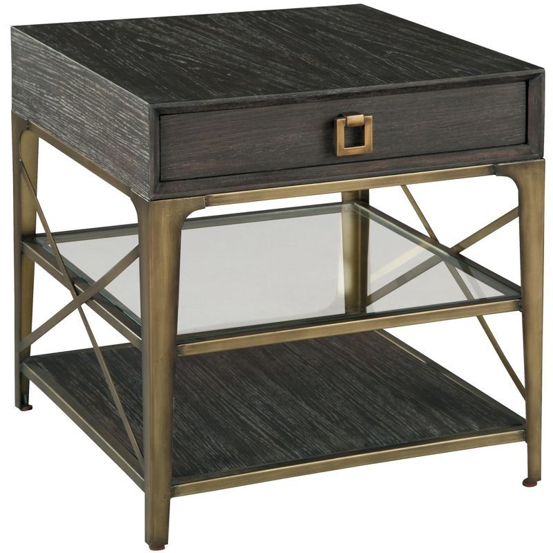 Edgewater Brown and Gold Wood Metal Lamp Table with Drawer