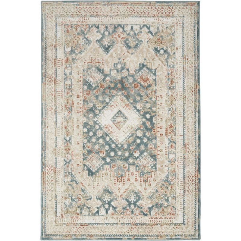 Thalia Green Ivory Geometric 5'3" x 7'3" Easy-Care Synthetic Rug