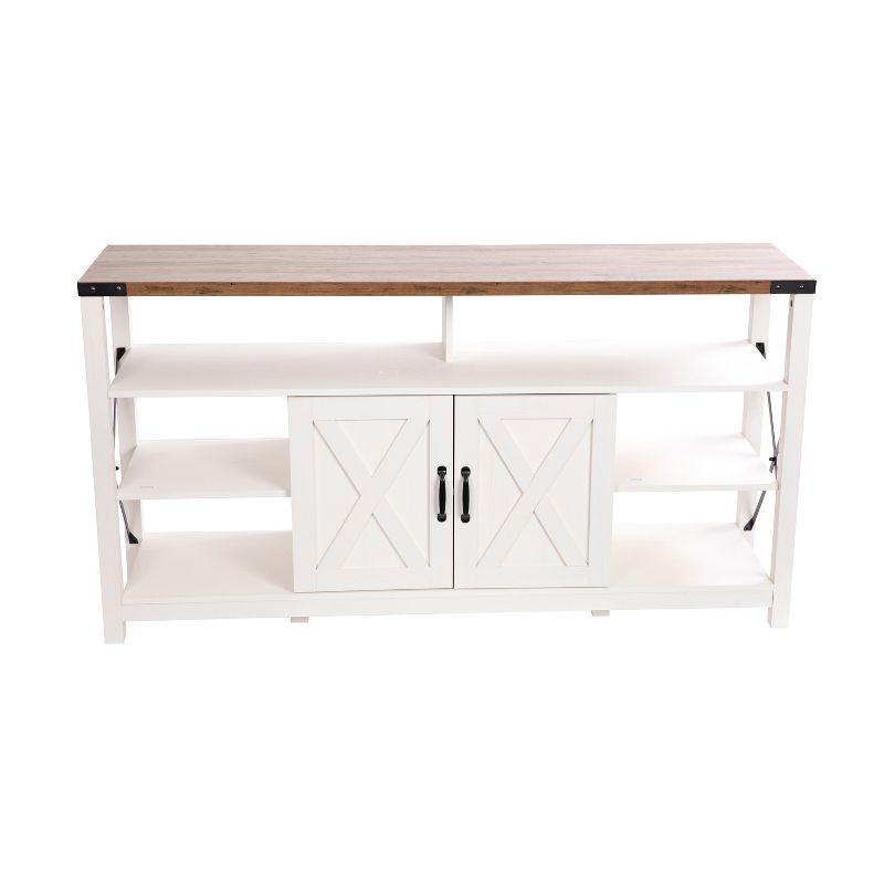 White and Rustic Oak 60" Farmhouse TV Stand with Cabinet