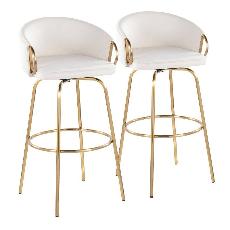 Claire Gold Metal and White Velvet Swivel Barstools, Set of 2