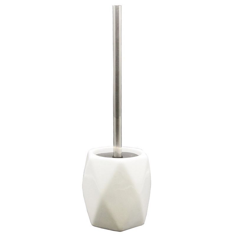 White Diamond Stoneware Toilet Brush Holder with Stainless Steel Handle