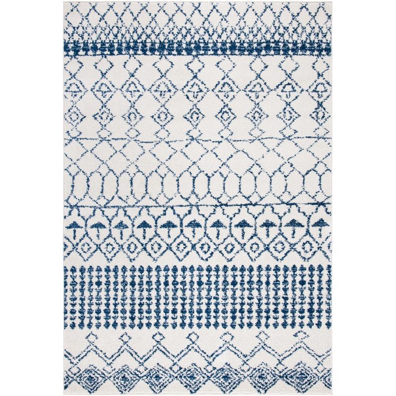 Ivory and Navy Moroccan Geometric 4' x 6' Area Rug