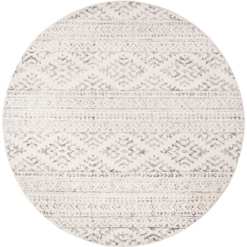 Ivory and Grey Round Geometric Synthetic Area Rug