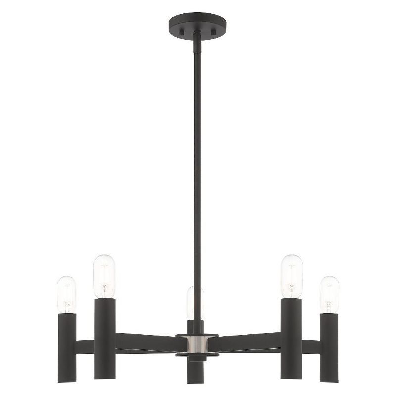 Black Industrial 5-Light Chandelier with Nickel Accents