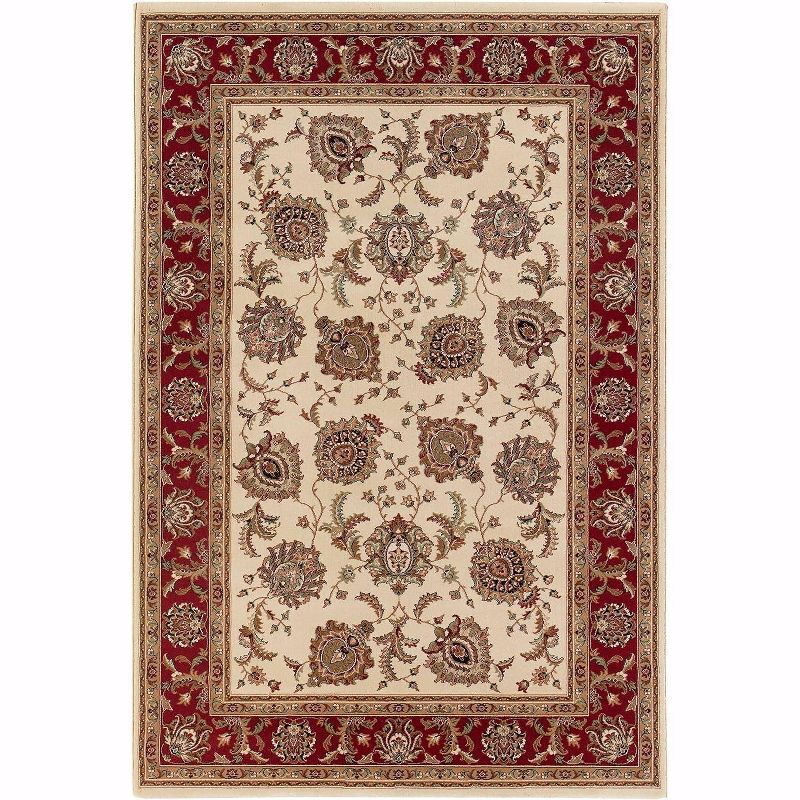 Ivory and Red Oriental Polypropylene Area Rug, 2 x 3 ft