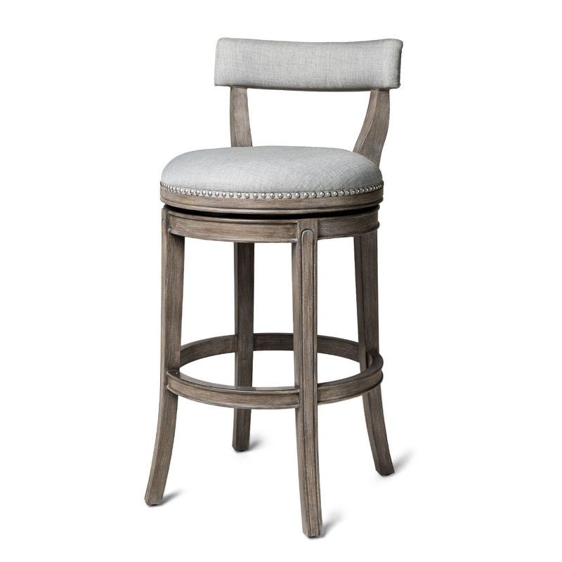 Alexander Reclaimed Oak Swivel Bar Stool with Ash Grey Upholstery