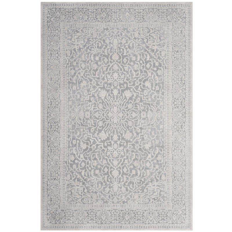 Light Grey and Cream Floral Rectangular Area Rug