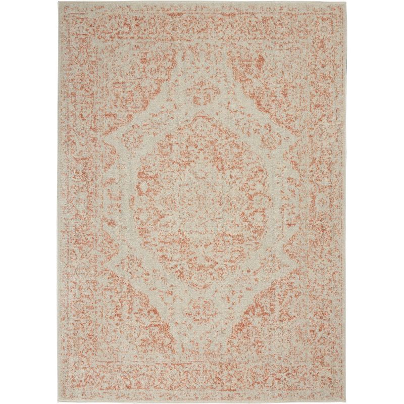 Ivory and Pink 5'3" x 7'3" Synthetic Rectangular Area Rug