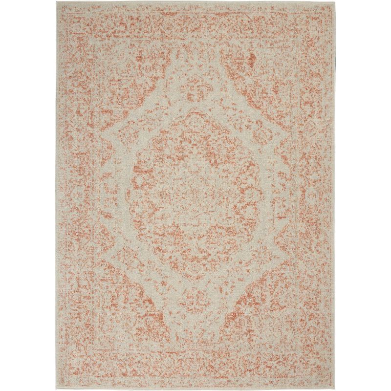 Ivory and Pink 5'3" x 7'3" Synthetic Rectangular Area Rug