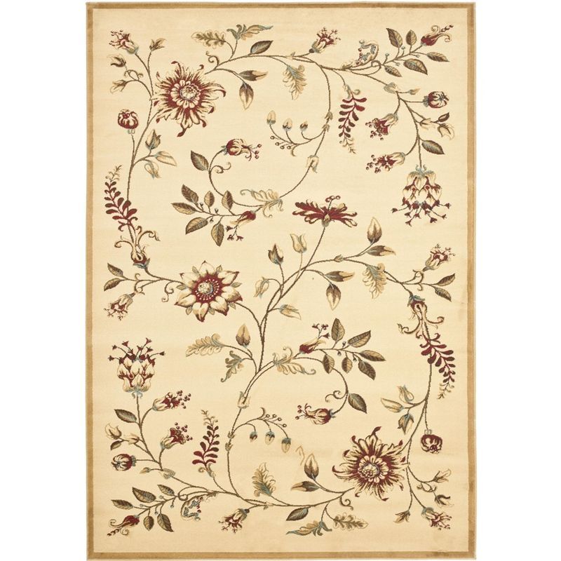Ivory Floral Medium Pile Synthetic Area Rug