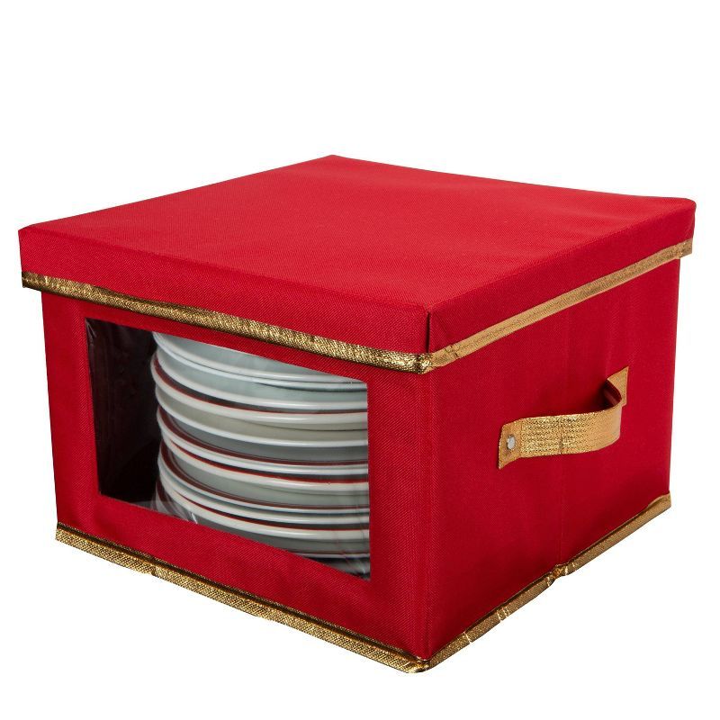 Red Polyester Dinner Plate Storage Box with Felt Dividers