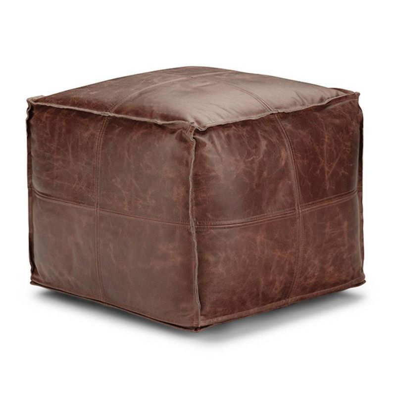 Erving Square Brown Genuine Leather Pouf