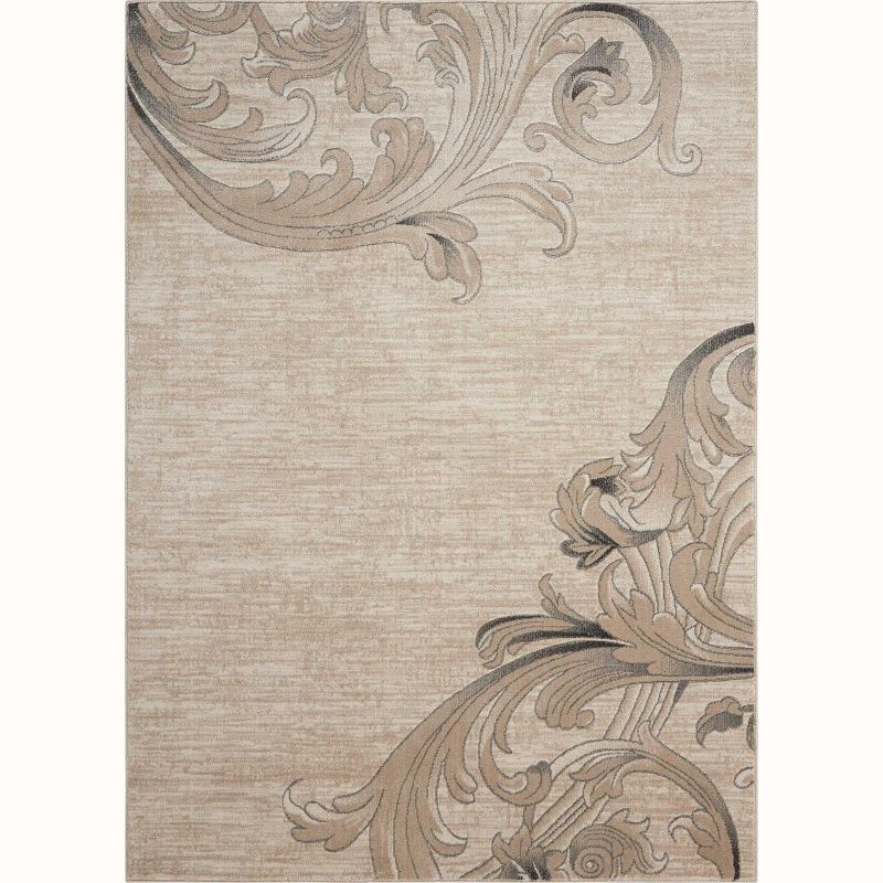 Mocha Floral Synthetic 9' x 12' Area Rug