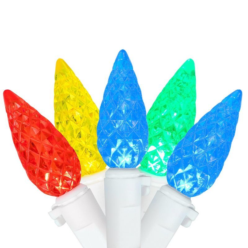 70ct Multi-Color Faceted LED C6 Christmas Tree Lights with White Wire