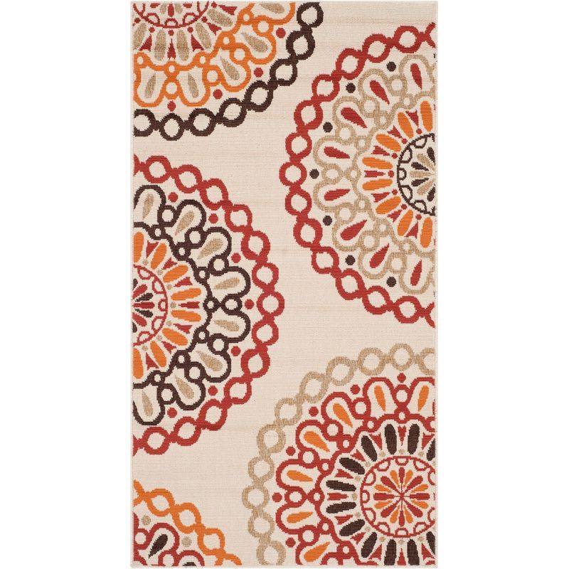 Veranda Creme and Red Geometric Indoor/Outdoor Rug