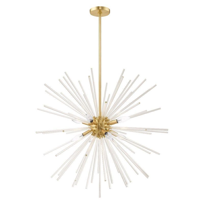 Elegant Satin Brass 8-Light Chandelier with Clear Crystal Rods