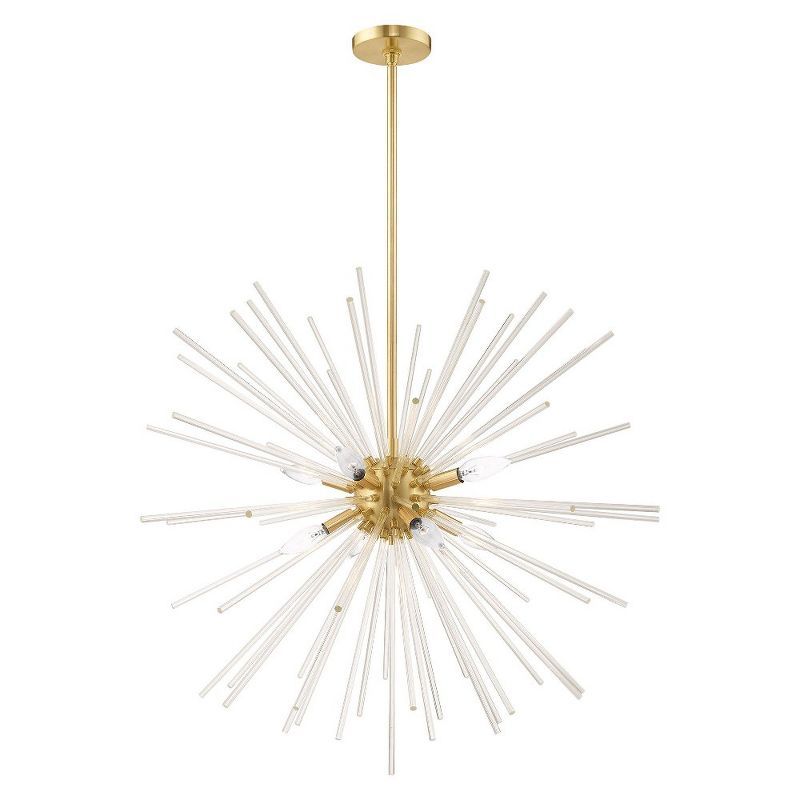 Elegant Satin Brass 8-Light Chandelier with Clear Crystal Rods