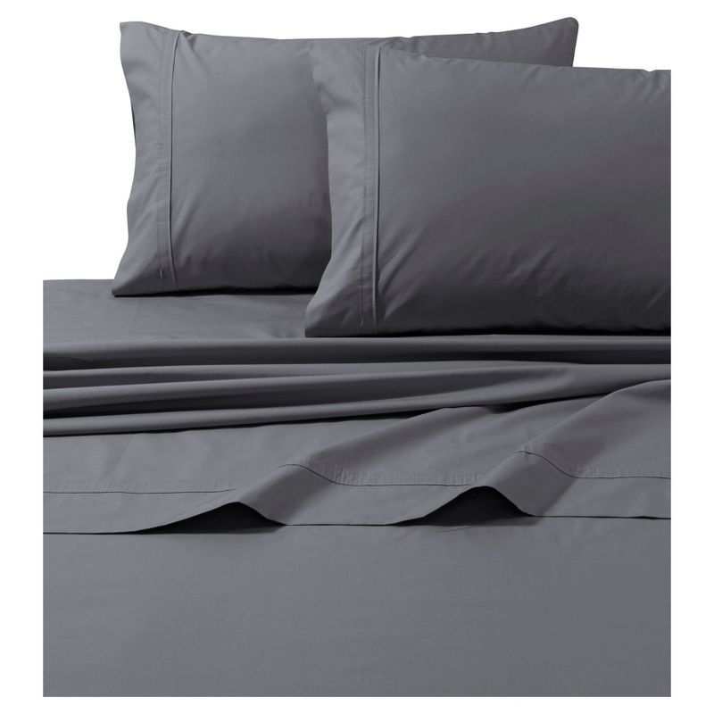 Gray Twin Cotton Percale 300 Thread Count Sheet Set