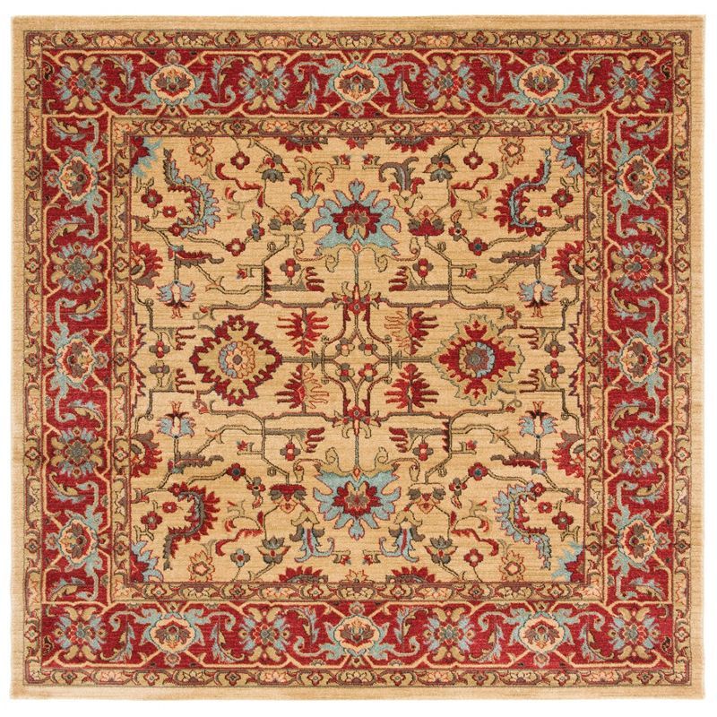 Mahal Red and Beige Square Synthetic Area Rug