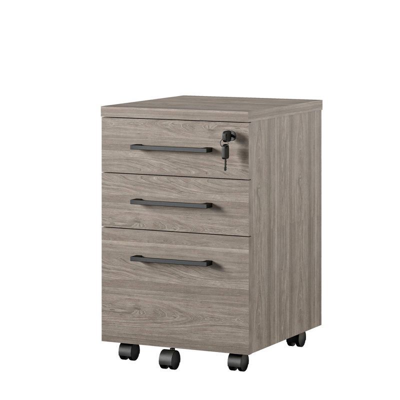 Parkside Light Brown Oak 3-Drawer Lockable Mobile File Cabinet