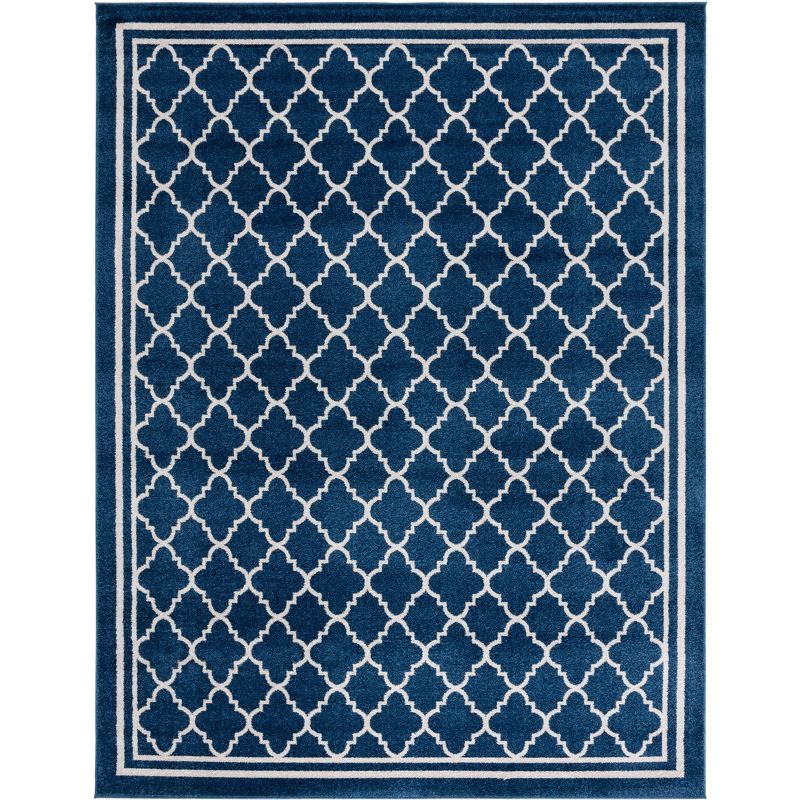 Reversible Blue Geometric Synthetic 8' x 10' Area Rug