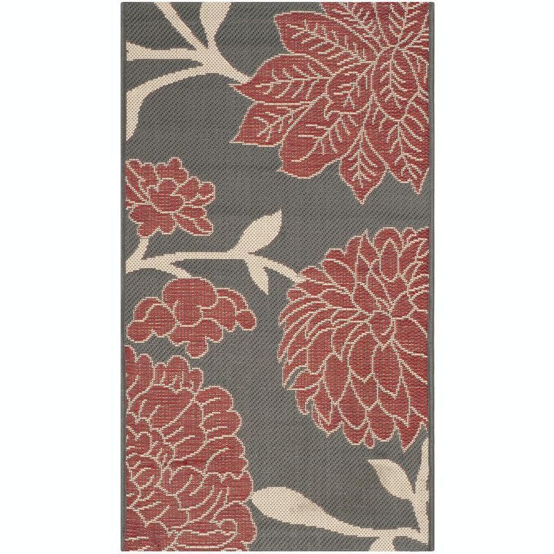 Anthracite and Red Synthetic Easy-Care Rectangular Rug