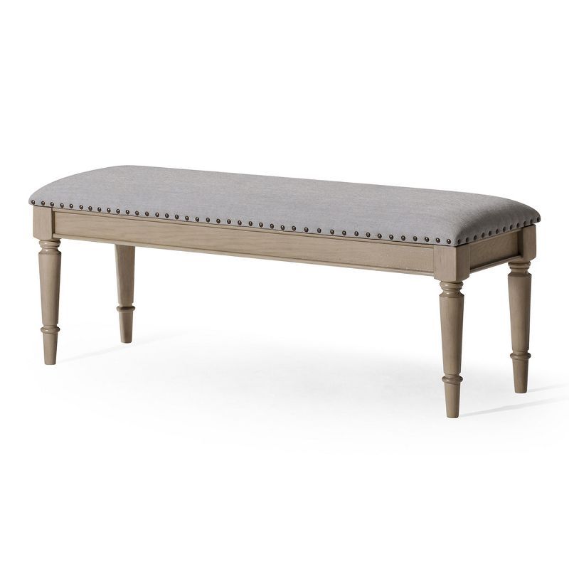 Elizabeth Gray Upholstered Wooden Bench with Nailhead Trim