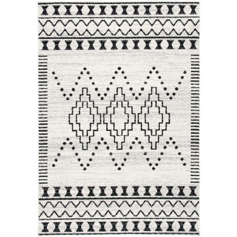 Black and Ivory Geometric Hand-knotted Rectangular Area Rug