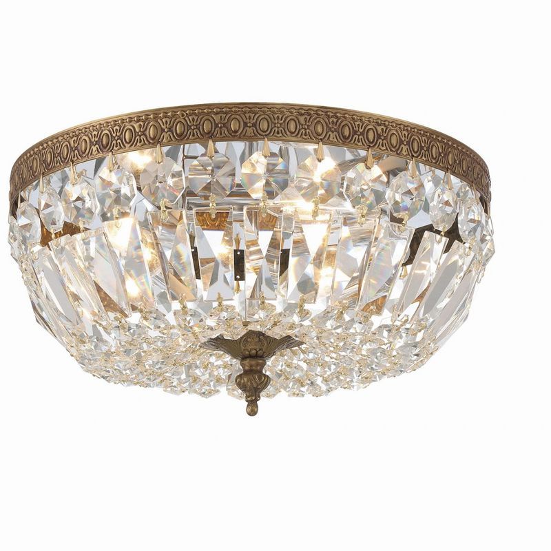Olde Brass and Crystal 3-Light Flush Mount Ceiling Fixture