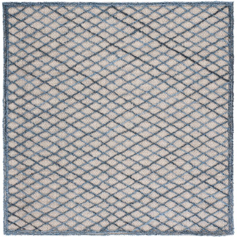 Trace Blue and Beige Hand-Tufted Wool Square Rug