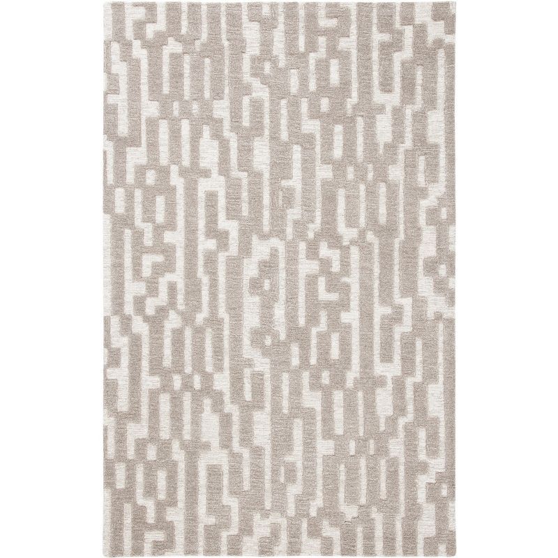 Gray Geometric Hand-Tufted Wool Area Rug, 5' x 8'