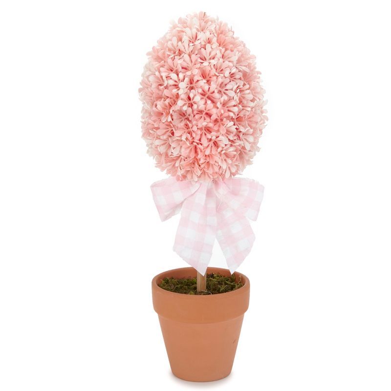 Pink Mini Faux Boxwood Egg Topiary with Clay Pot