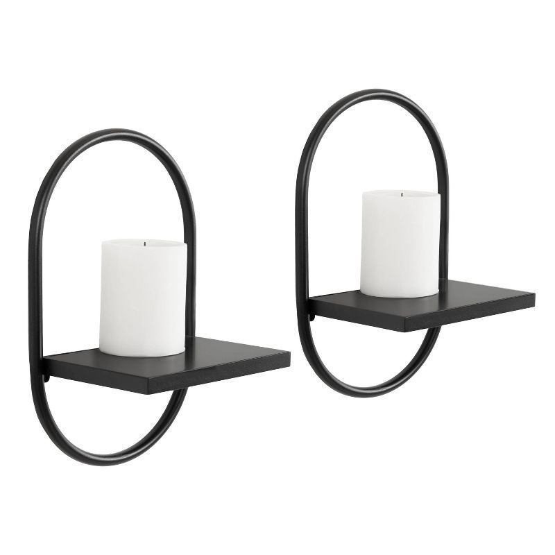 Black Wood and Metal Floating Wall Shelf Set