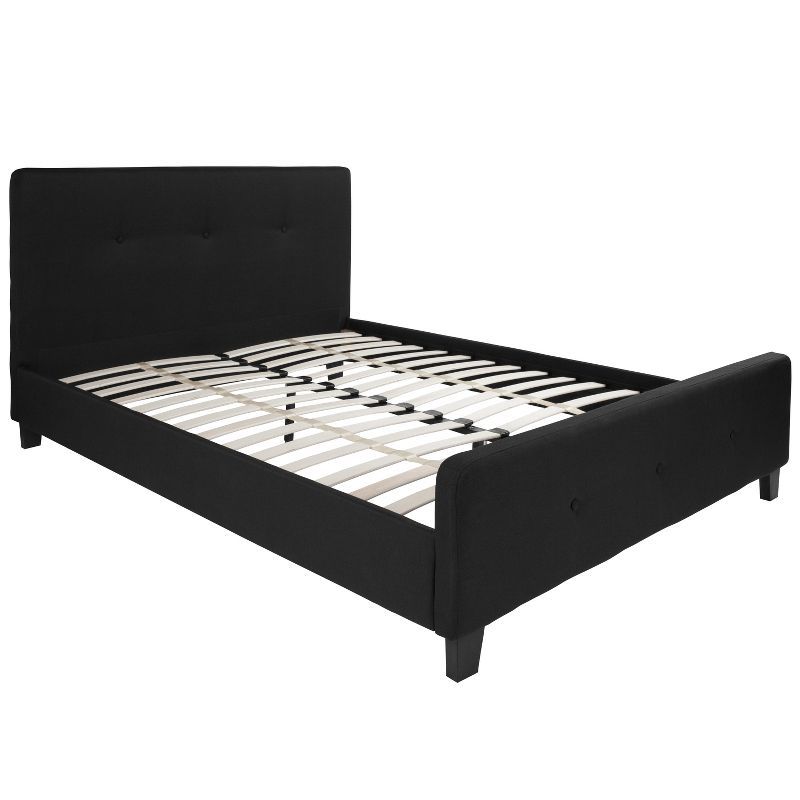 Contemporary Black Queen Platform Bed with Tufted Headboard