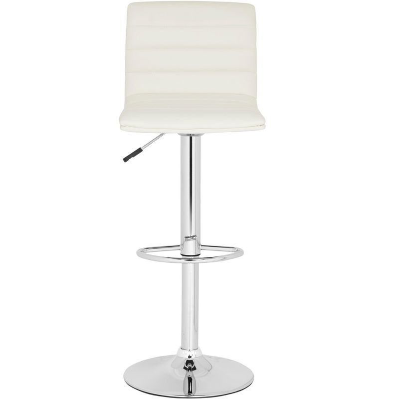 Transitional Swivel Adjustable Bar Stool in Chrome & White Leather