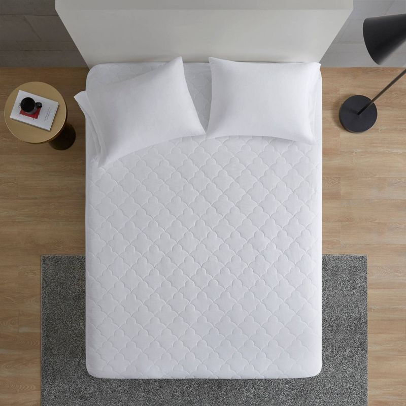 All Natural White Cotton Quilted Queen Mattress Pad