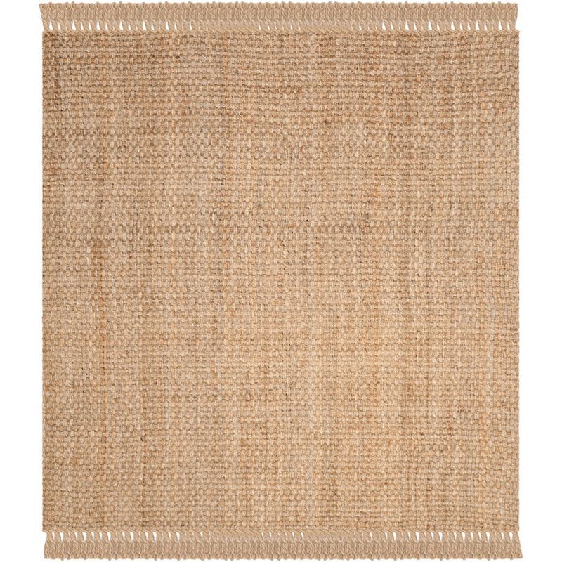 Handwoven Natural Jute 3' Square Area Rug with Fringed Edges