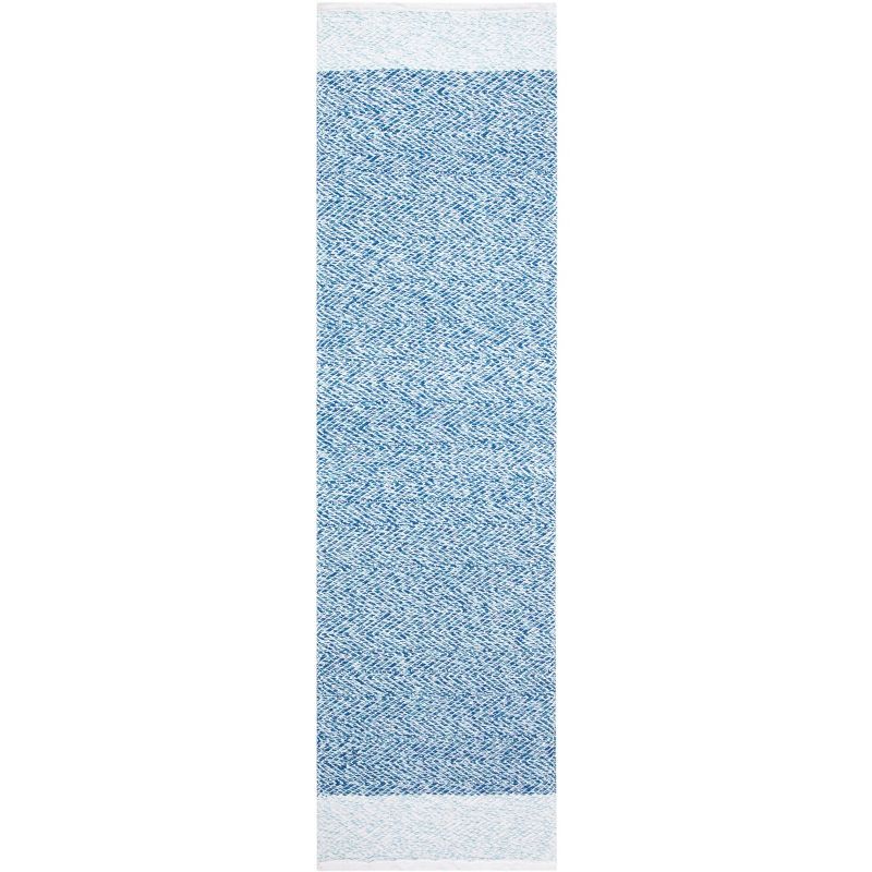 Ivory and Blue Handmade Tufted Cotton Runner Rug