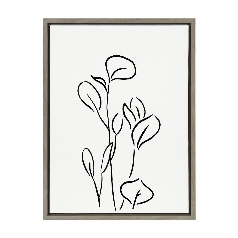 Gray Framed Abstract Botanical Canvas Wall Art, 18x24