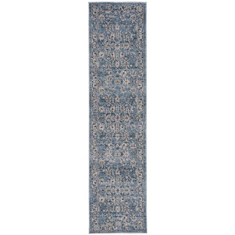 Charleston Vintage-Inspired Navy & Light Grey Synthetic Area Rug - 2' x 8'