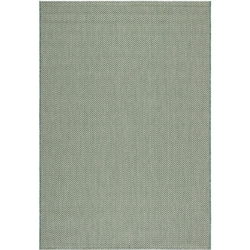 Dark Green and Beige Chevron Indoor/Outdoor Synthetic Rug