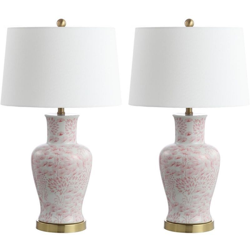 Calli Pink and White Ceramic Table Lamp Set with Brass Base