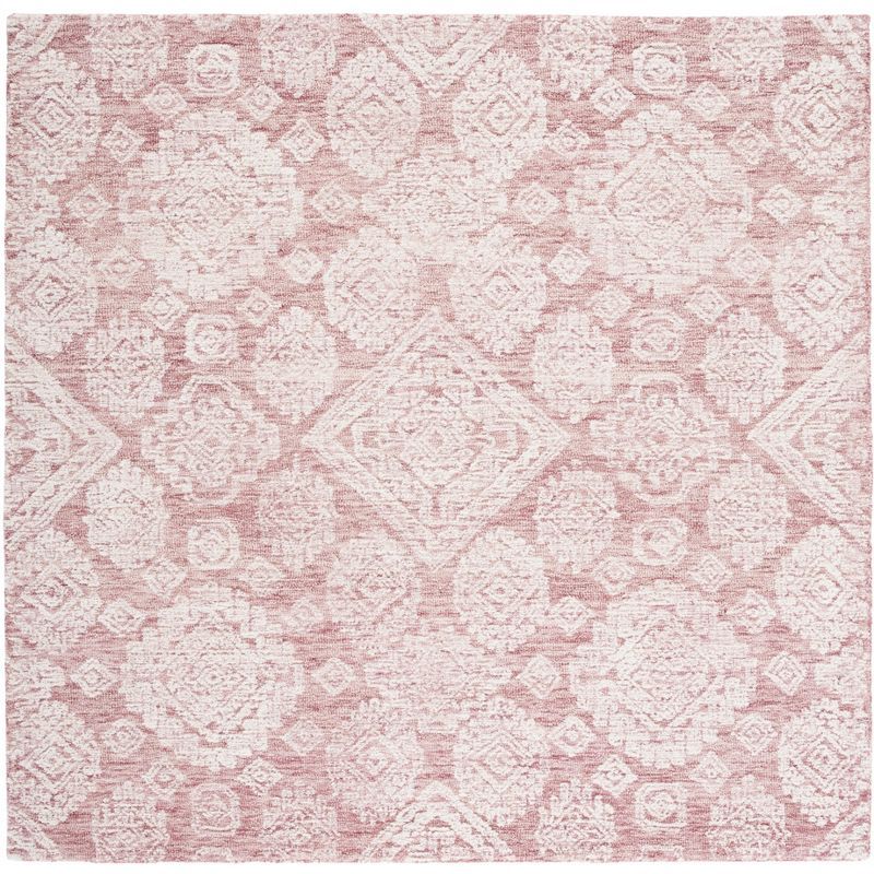 Safavieh 6' x 6' Dark Pink and Ivory Hand-Tufted Wool Rug